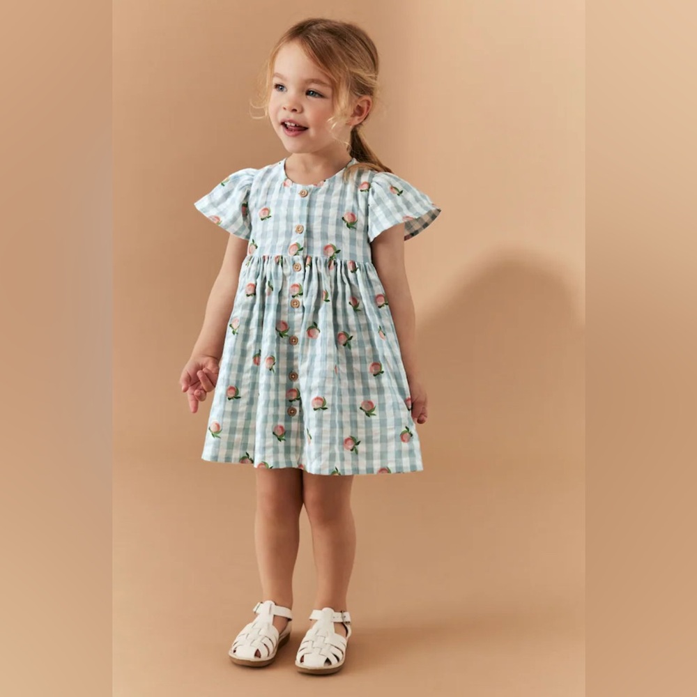 Next green and White Gingham Kids Dress